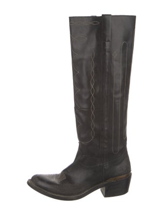 Golden Goose Leather Embroidered Accent Riding Boots