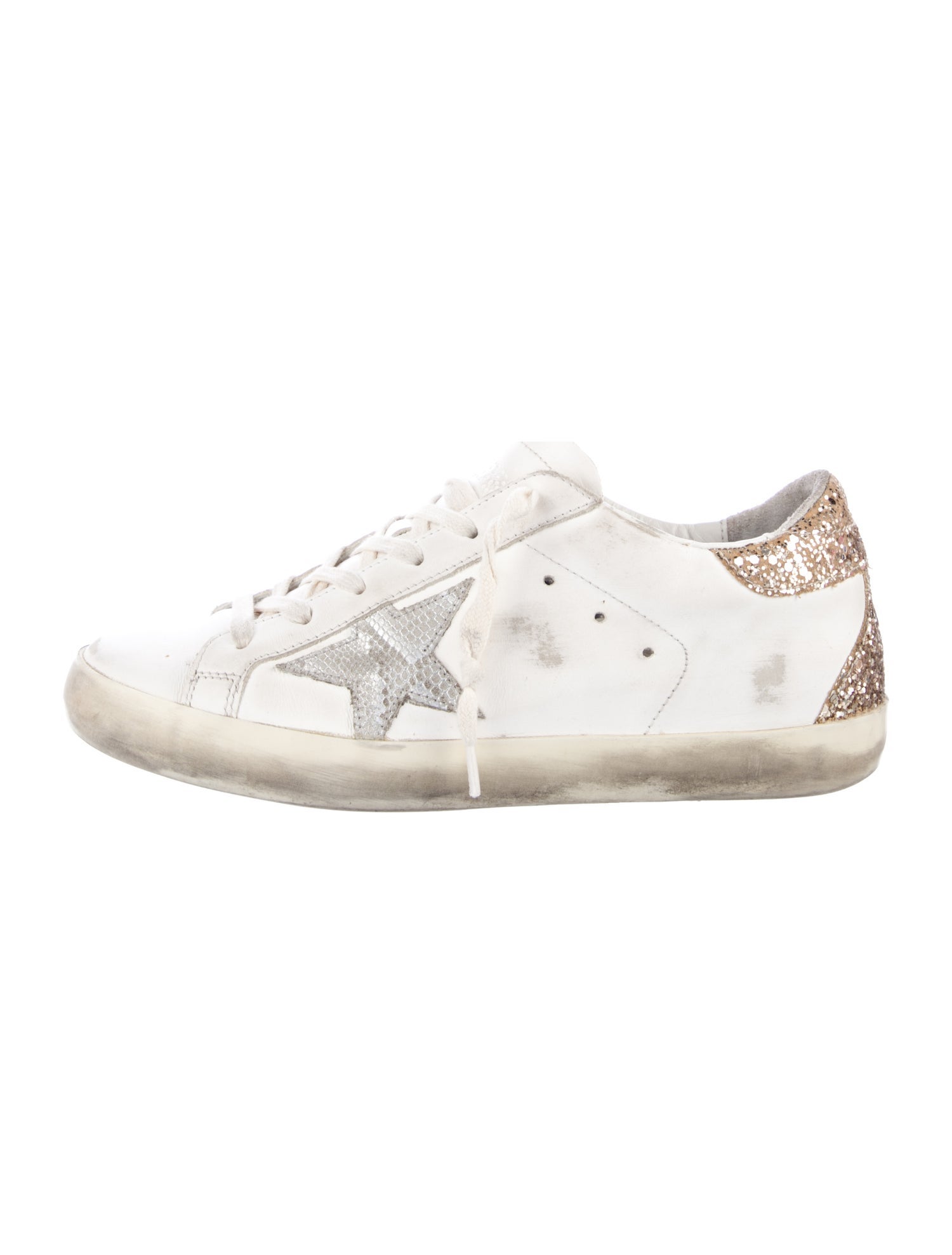 Golden Goose Leather Glitter Accents Sneakers