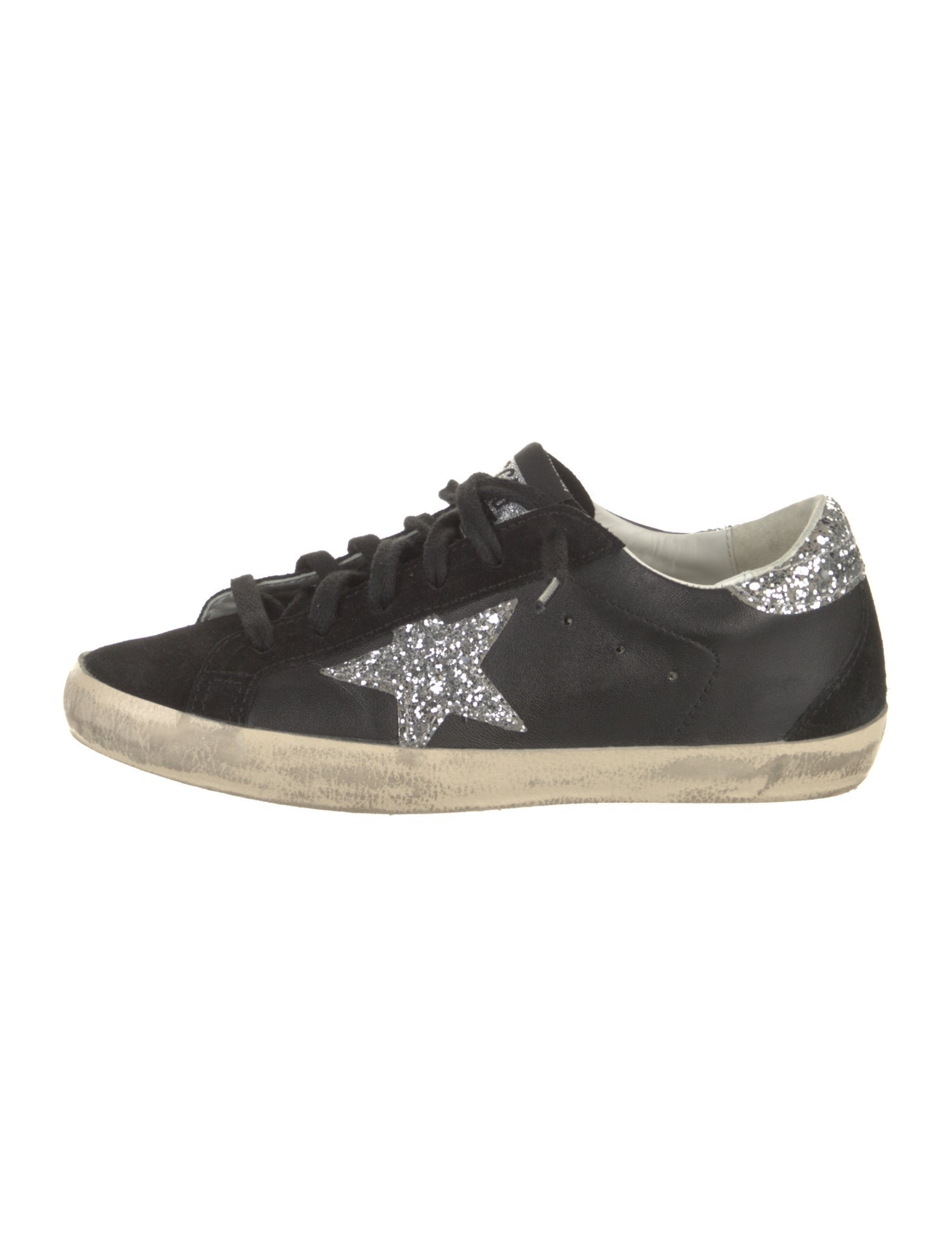 Golden Goose Leather Glitter Accents Sneakers