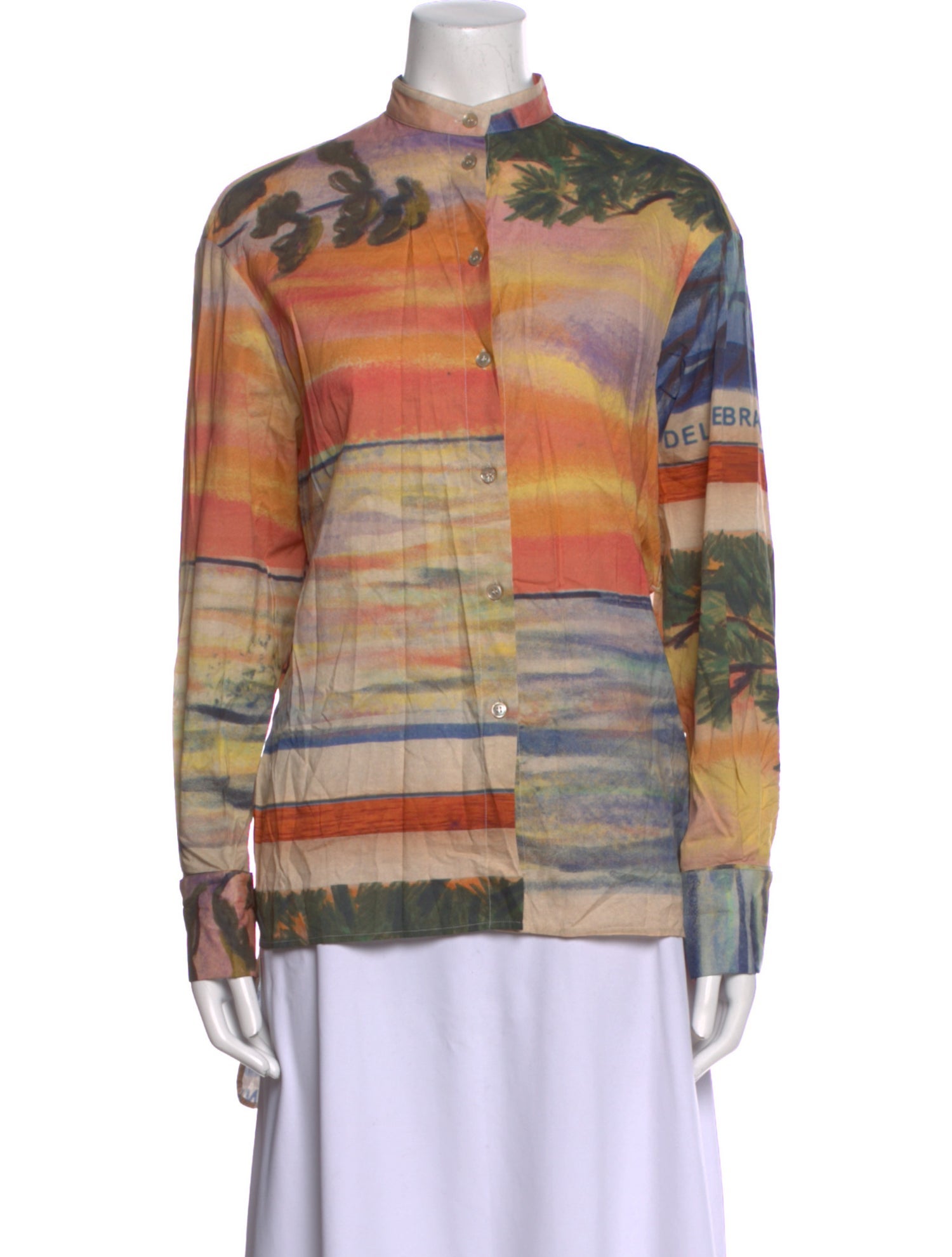 Golden Goose Printed Mock Neck Button-Up Top