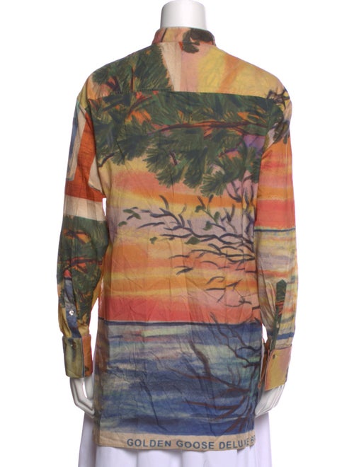 Golden Goose Printed Mock Neck Button-Up Top