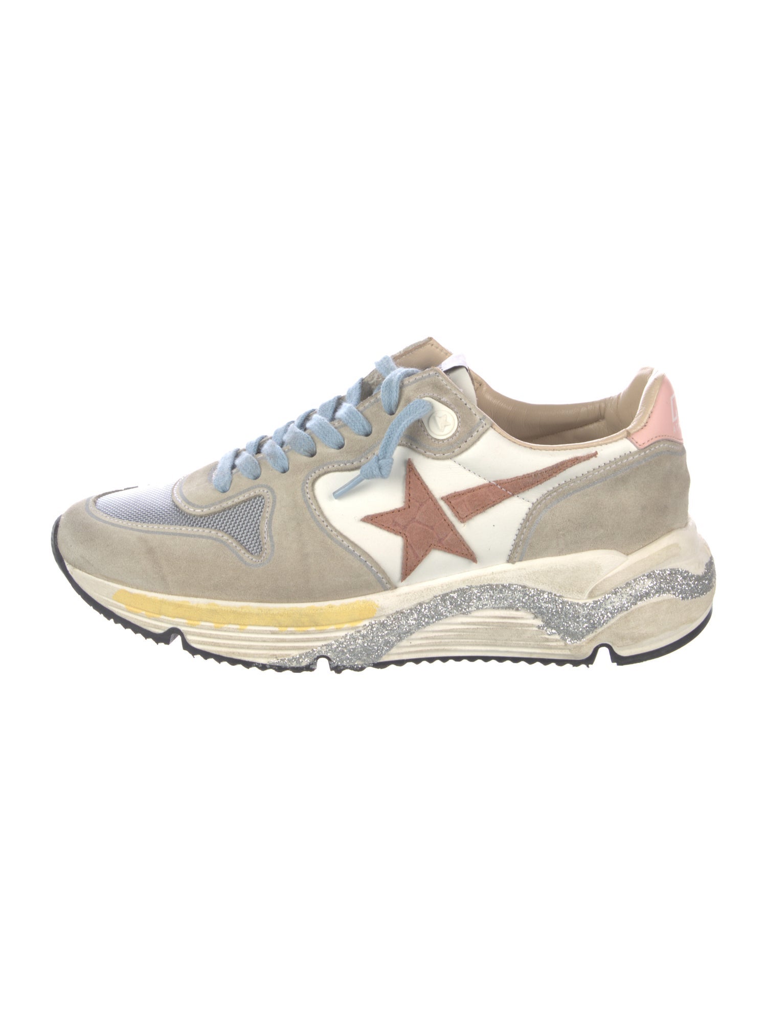 Golden Goose Suede Colorblock Pattern Athletic Sneakers