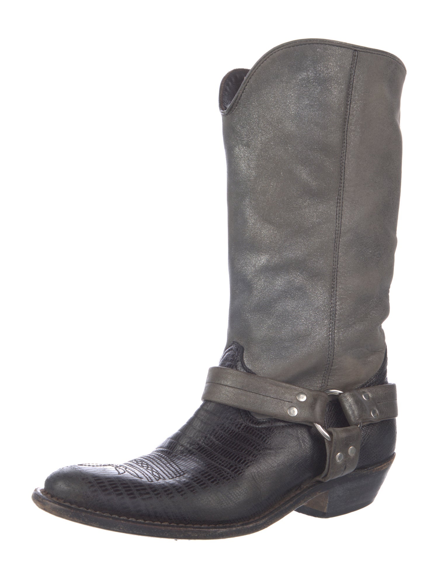 Golden Goose Leather Colorblock Pattern Moto Boots