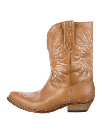 Golden Goose Leather Embroidered Accent Western Boots