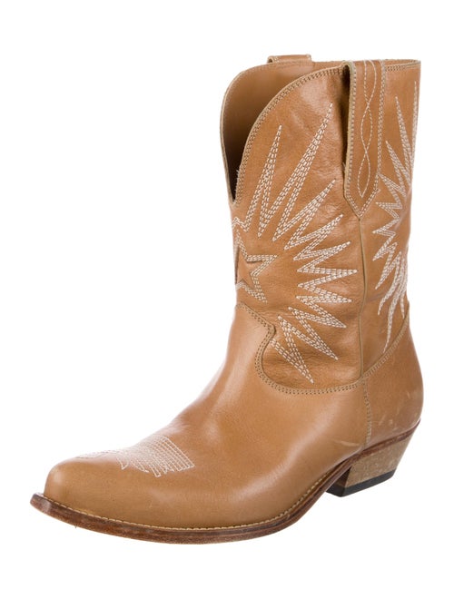 Golden Goose Leather Embroidered Accent Western Boots