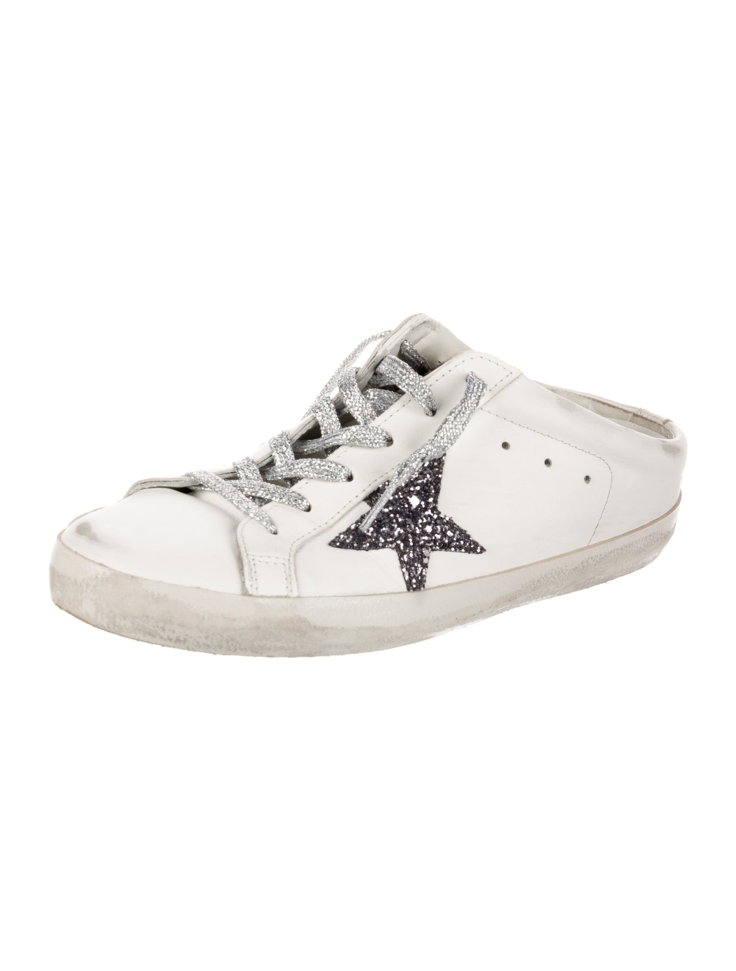 Golden Goose Leather Glitter Accents Sneakers