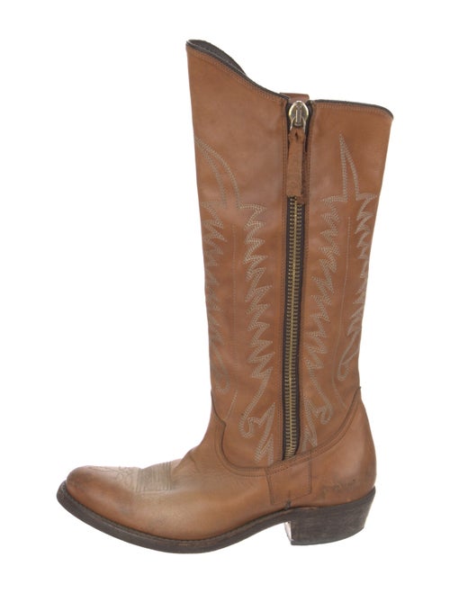 Golden Goose Leather Embroidered Accent Western Boots