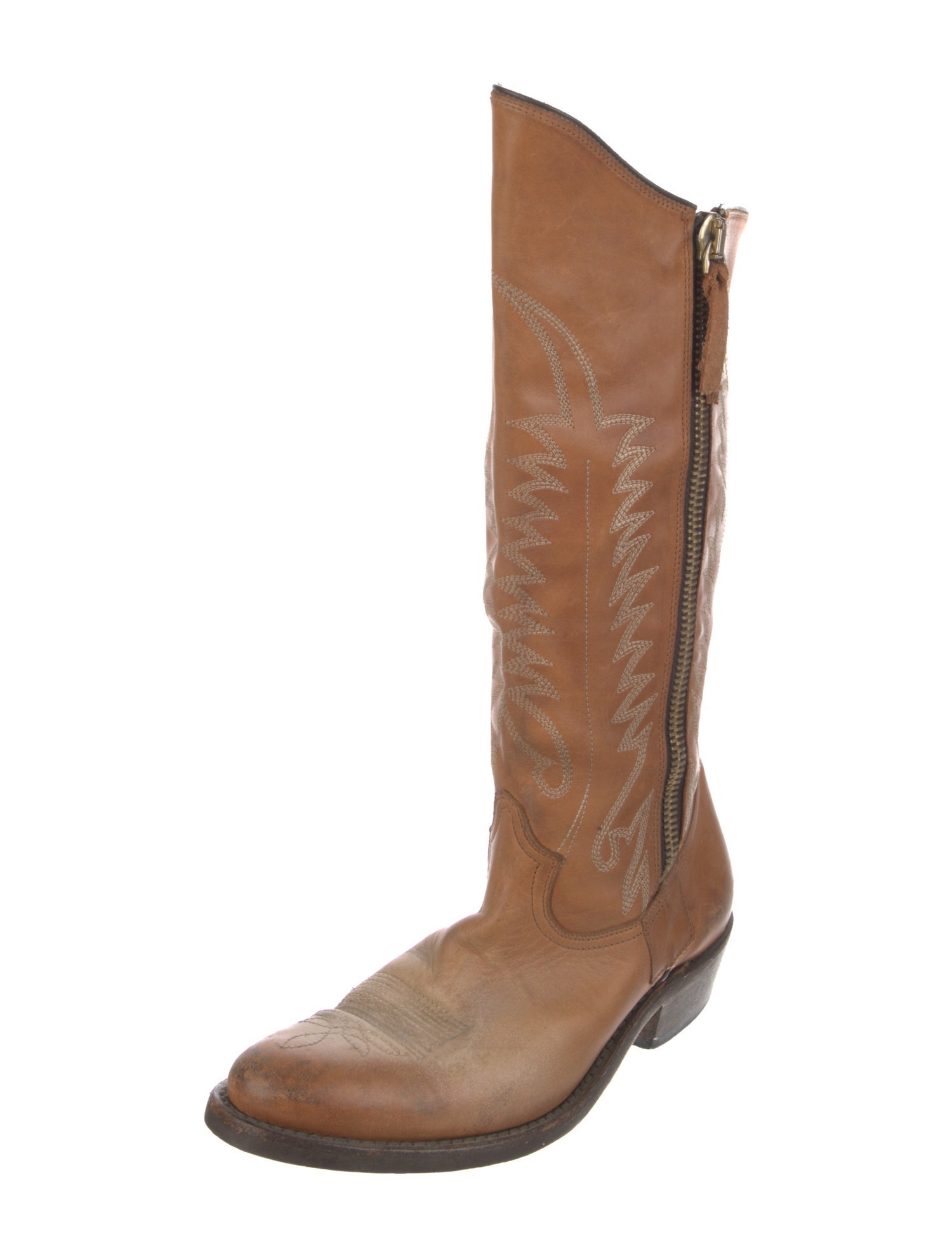Golden Goose Leather Embroidered Accent Western Boots
