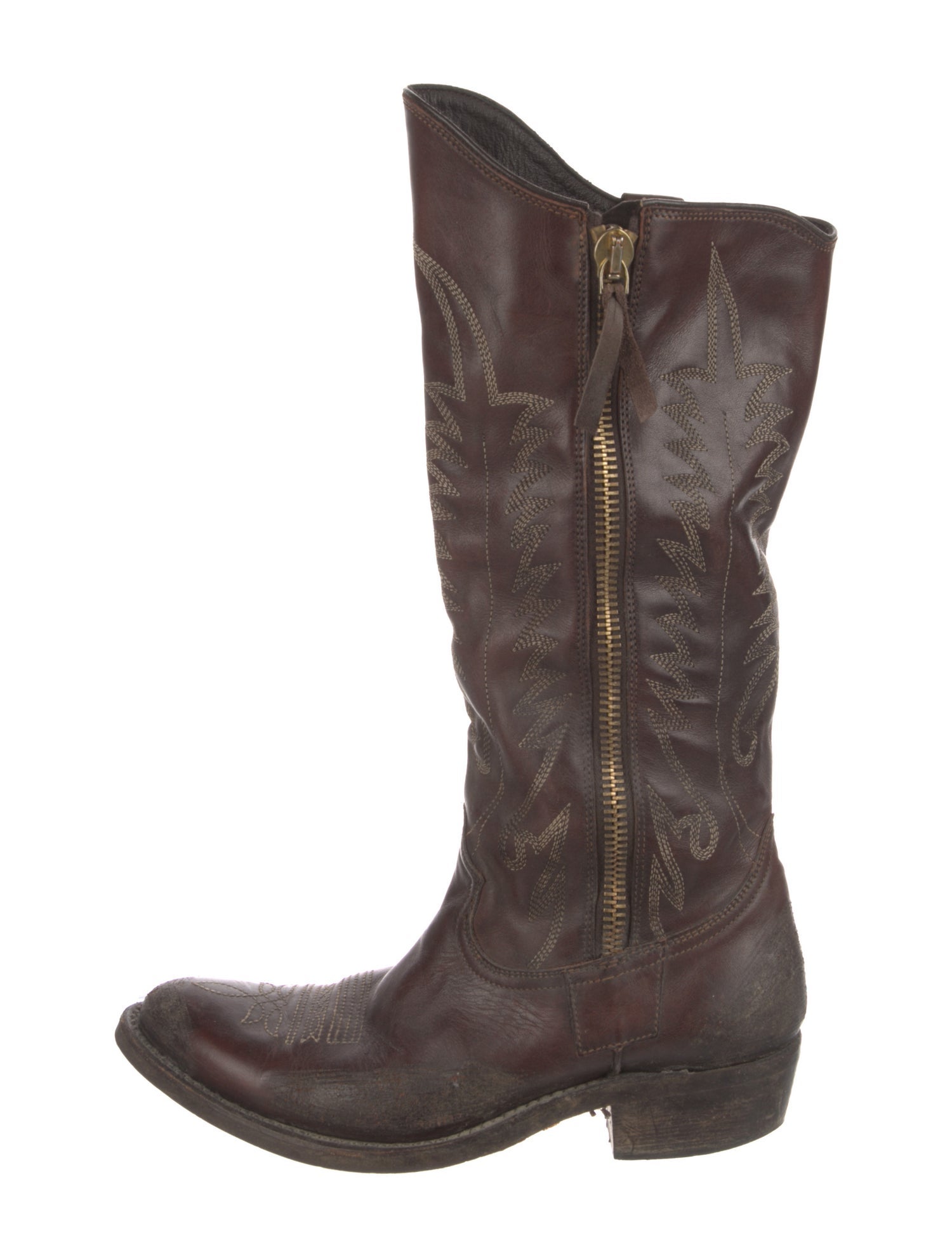 Golden Goose Leather Distressed Accents Western Boots
