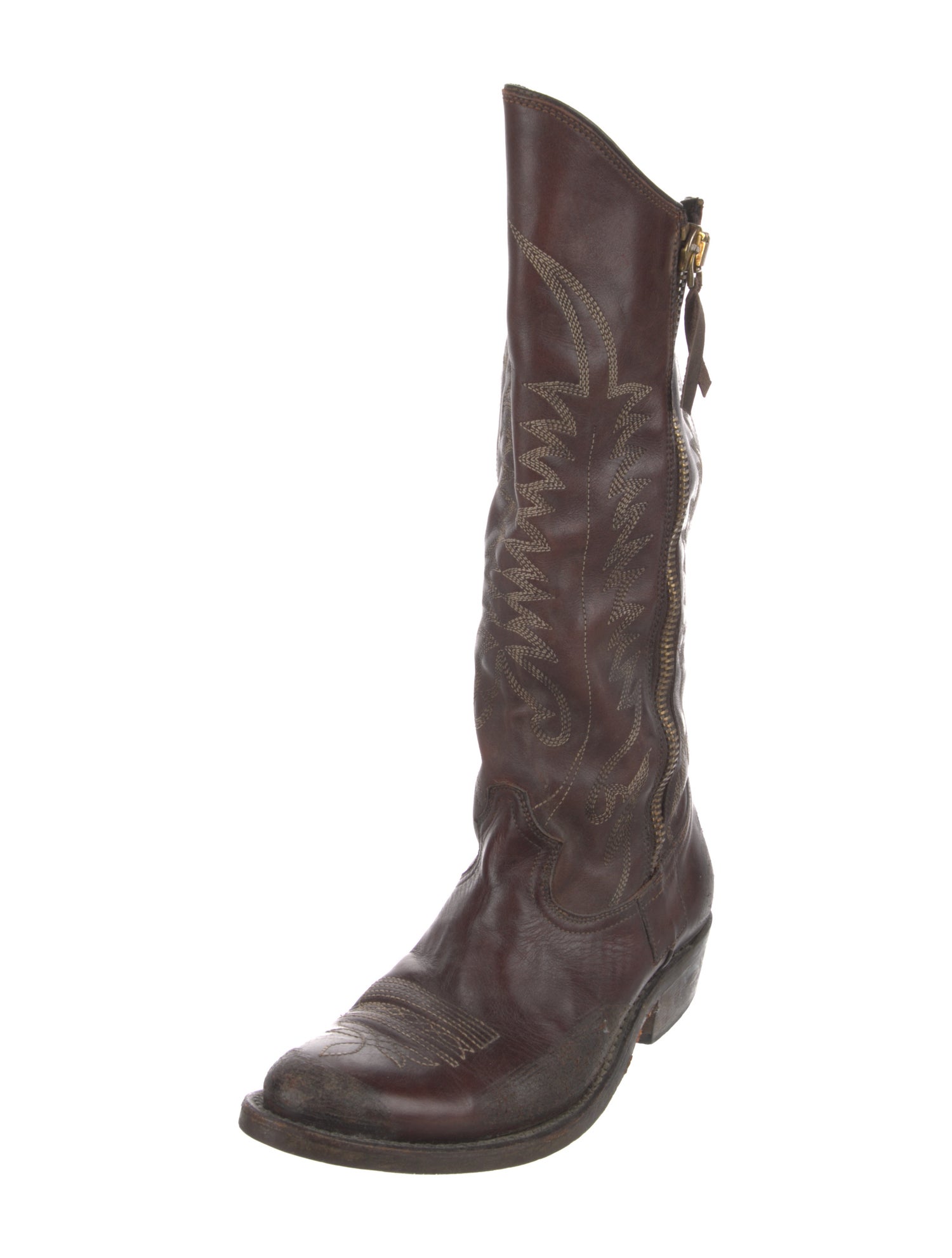 Golden Goose Leather Distressed Accents Western Boots