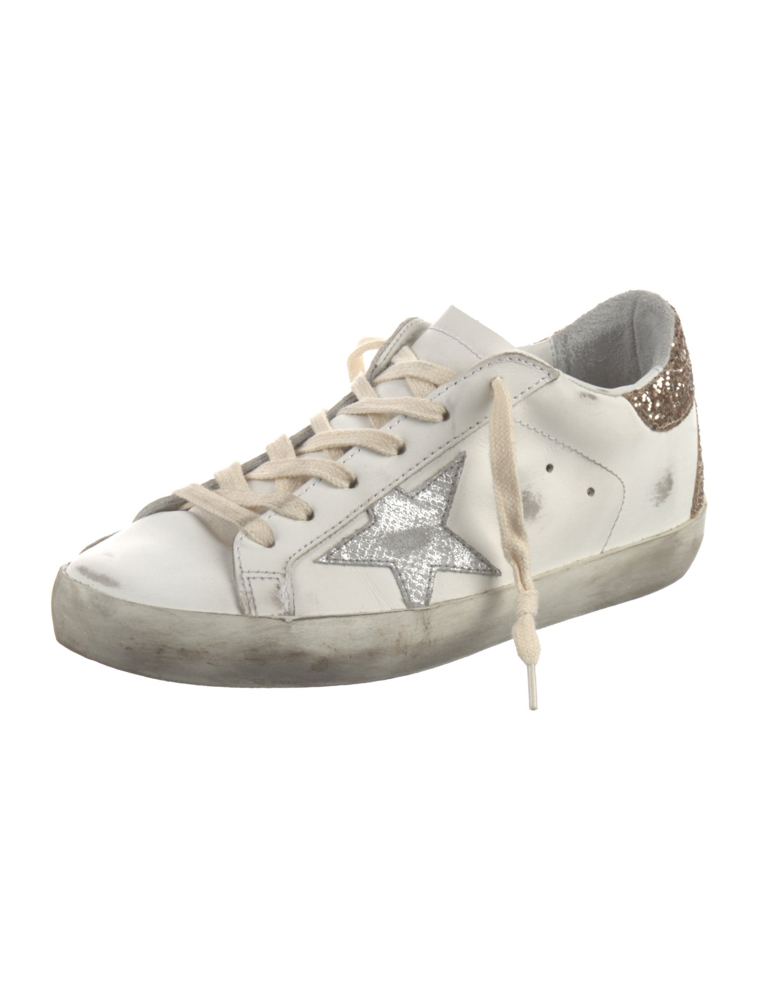 Golden Goose Leather Glitter Accents Sneakers