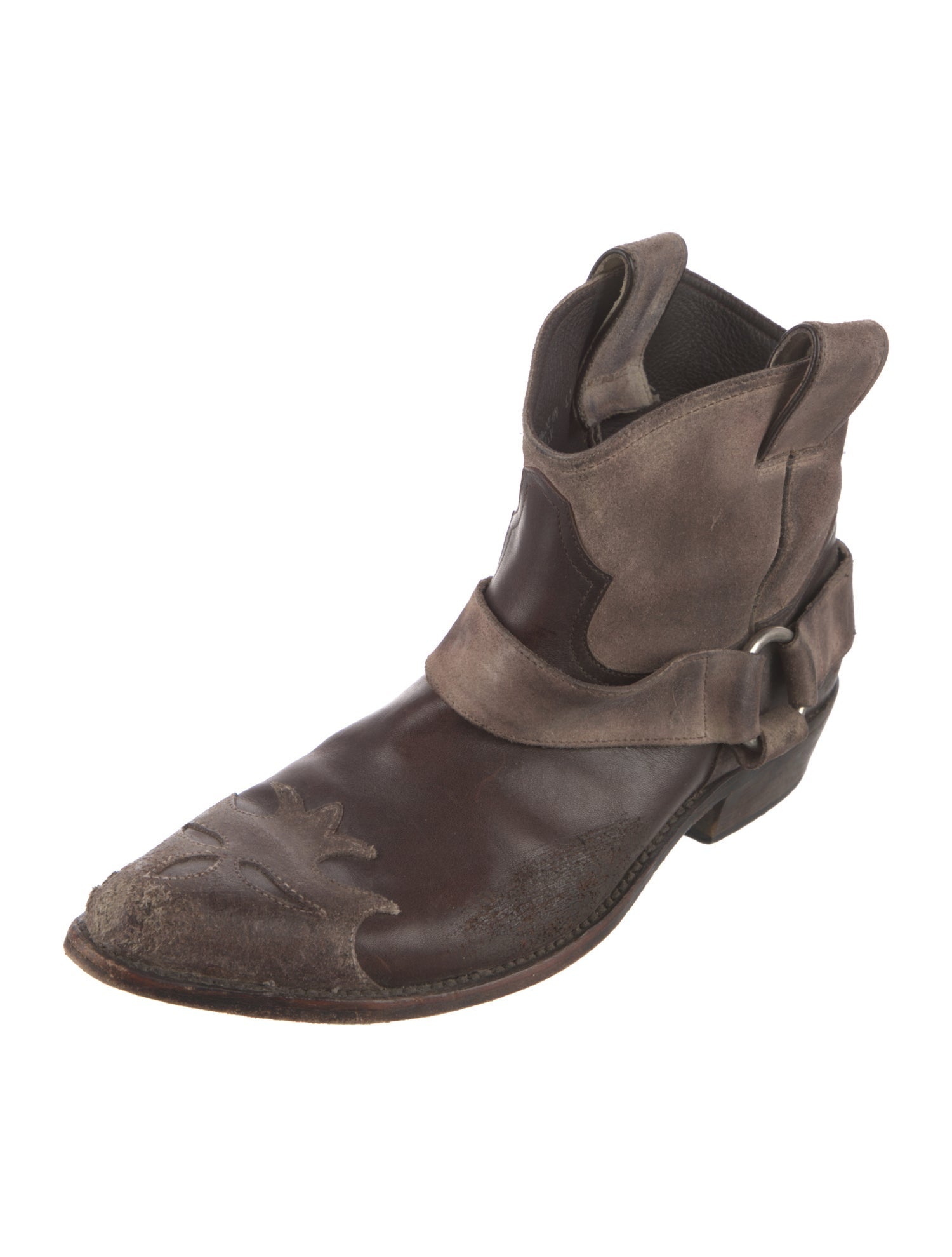 Golden Goose Leather Colorblock Pattern Western Boots