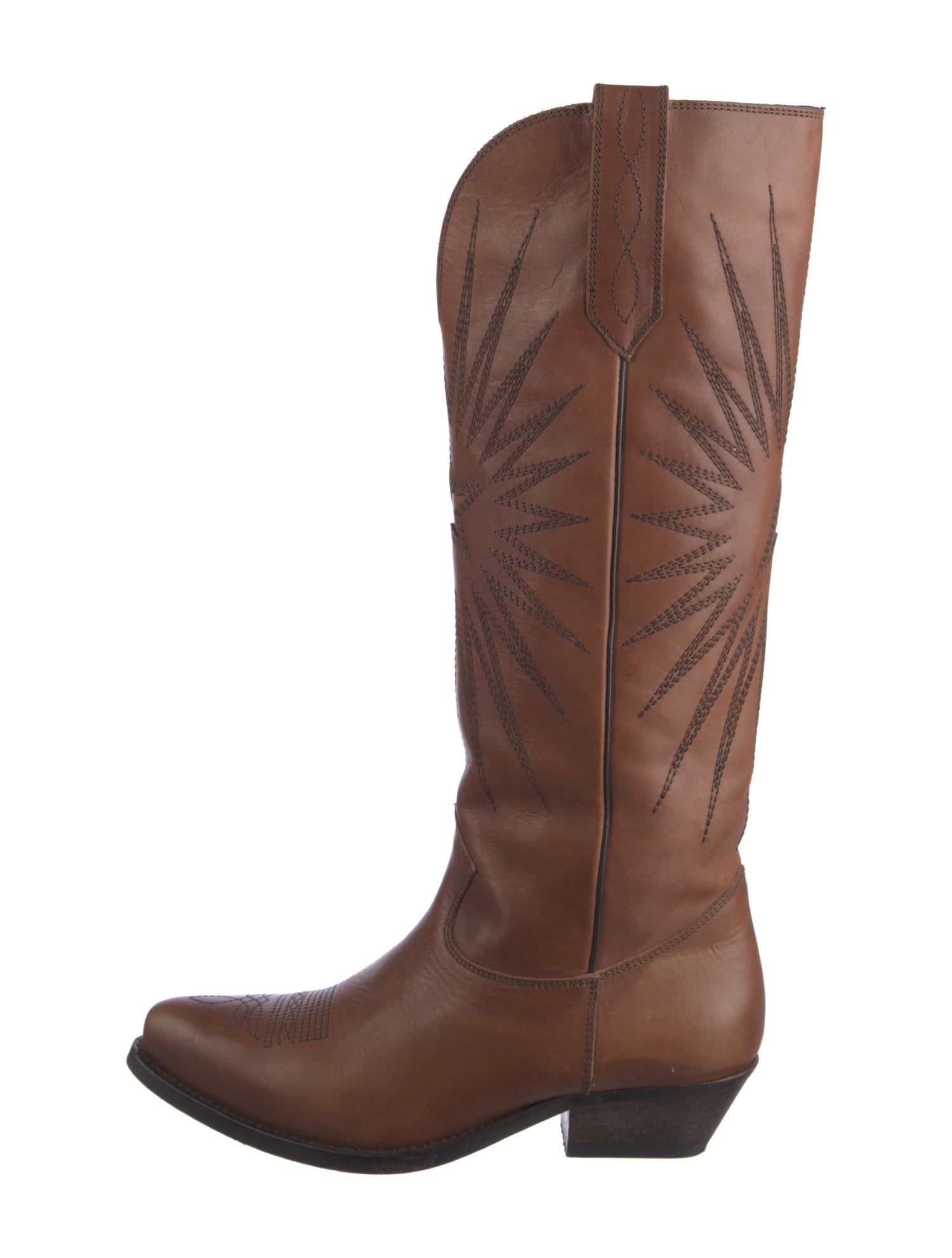 Golden Goose Leather Embroidered Accent Western Boots