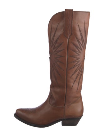 Golden Goose Leather Embroidered Accent Western Boots