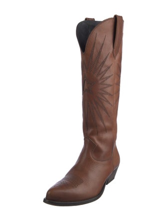 Golden Goose Leather Embroidered Accent Western Boots