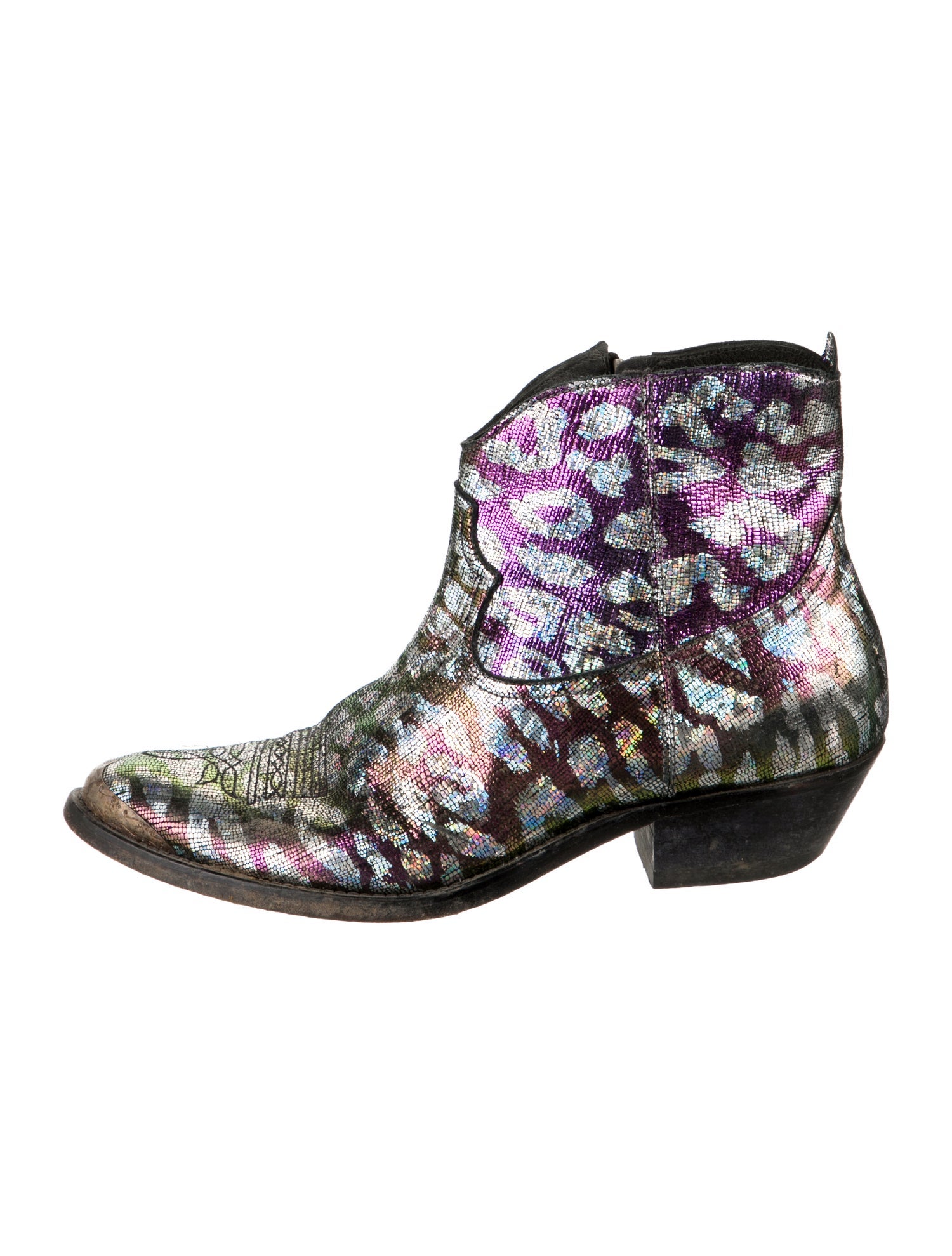 Golden Goose Leather Animal Print Western Boots