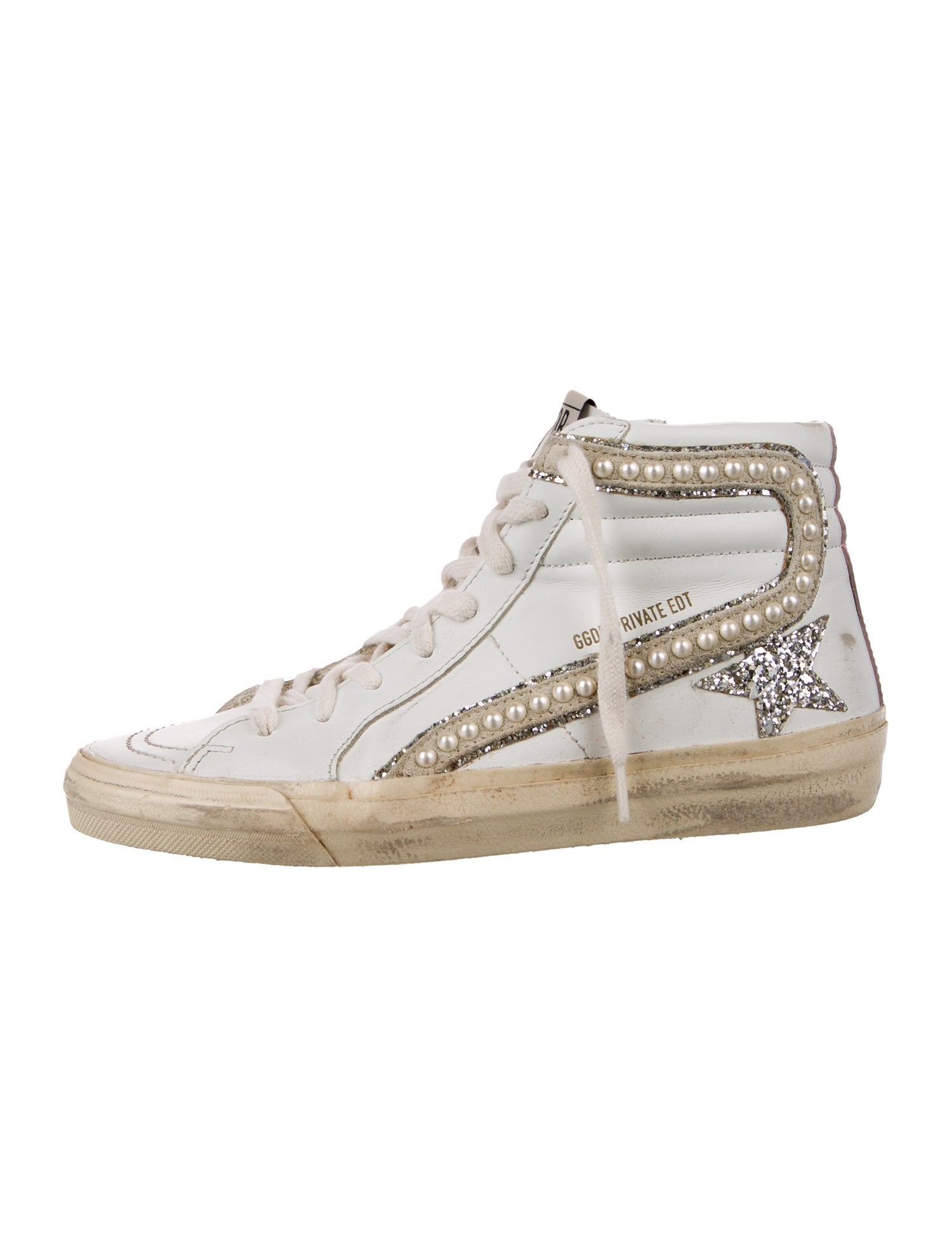 Golden Goose Leather Glitter Accents Sneakers