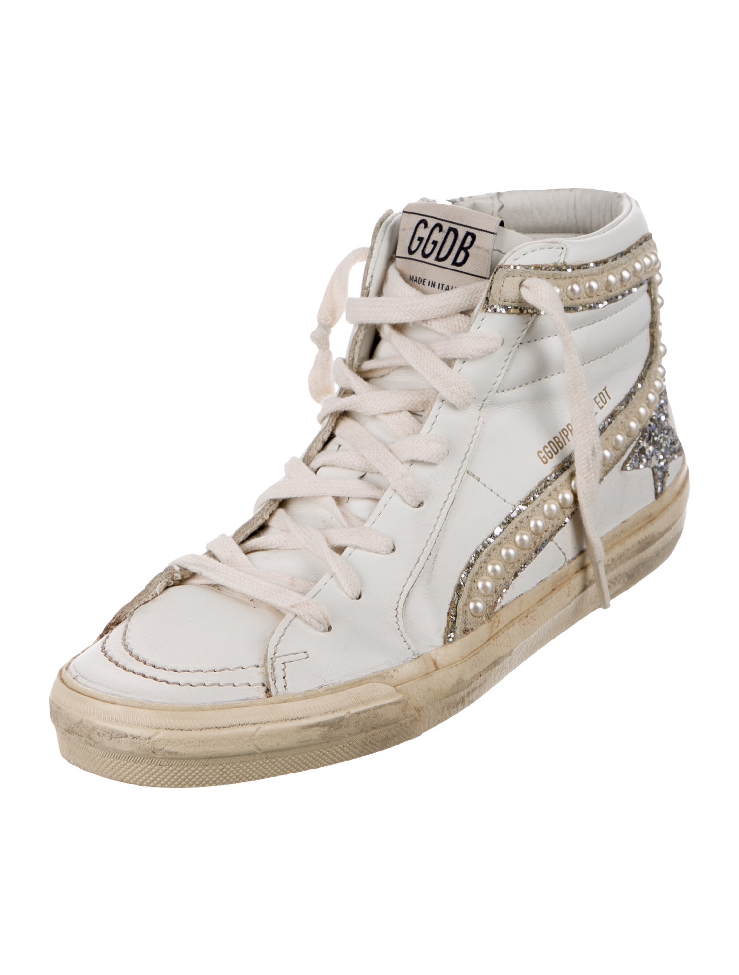 Golden Goose Leather Glitter Accents Sneakers
