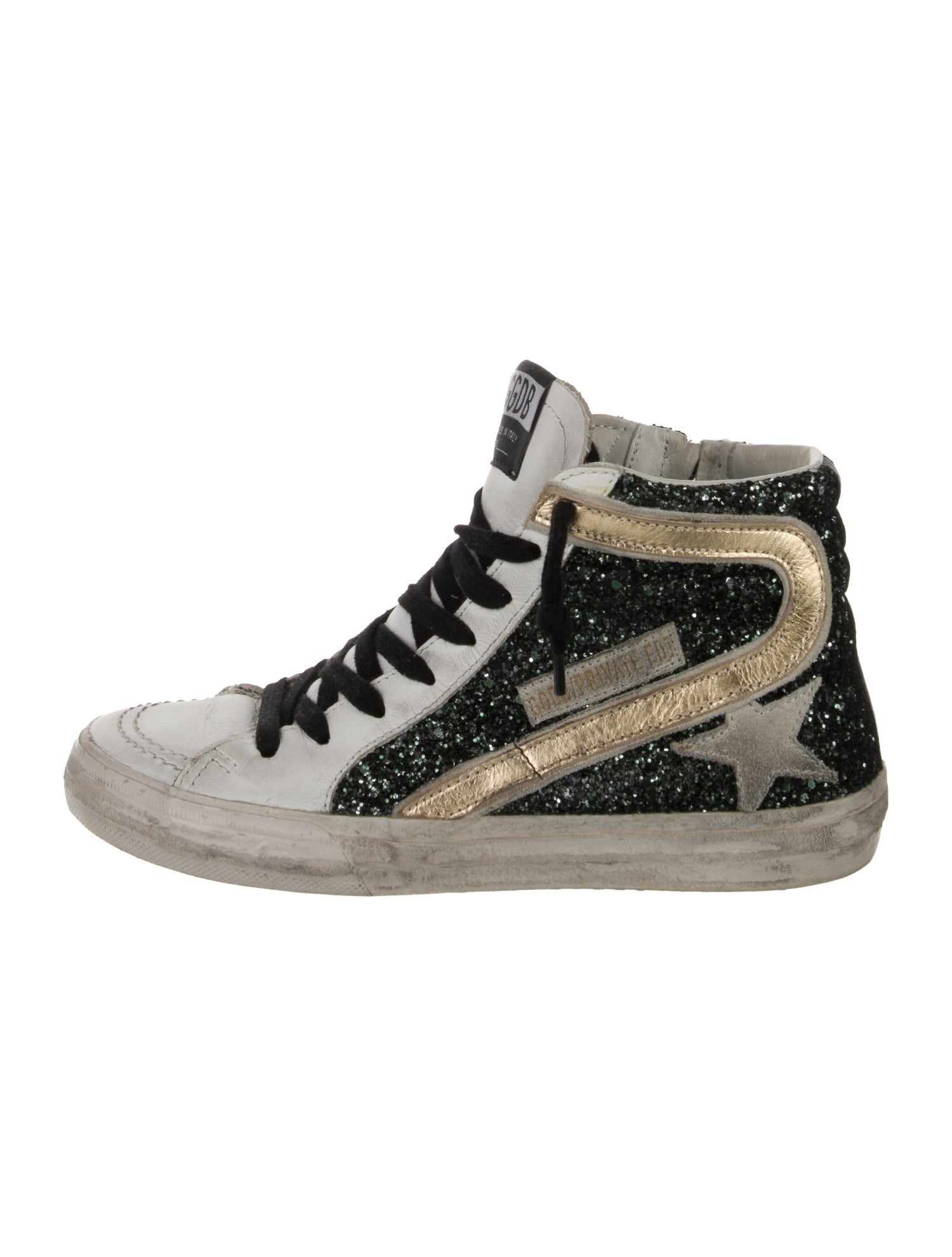 Golden Goose Glitter Colorblock Pattern Wedge Sneakers