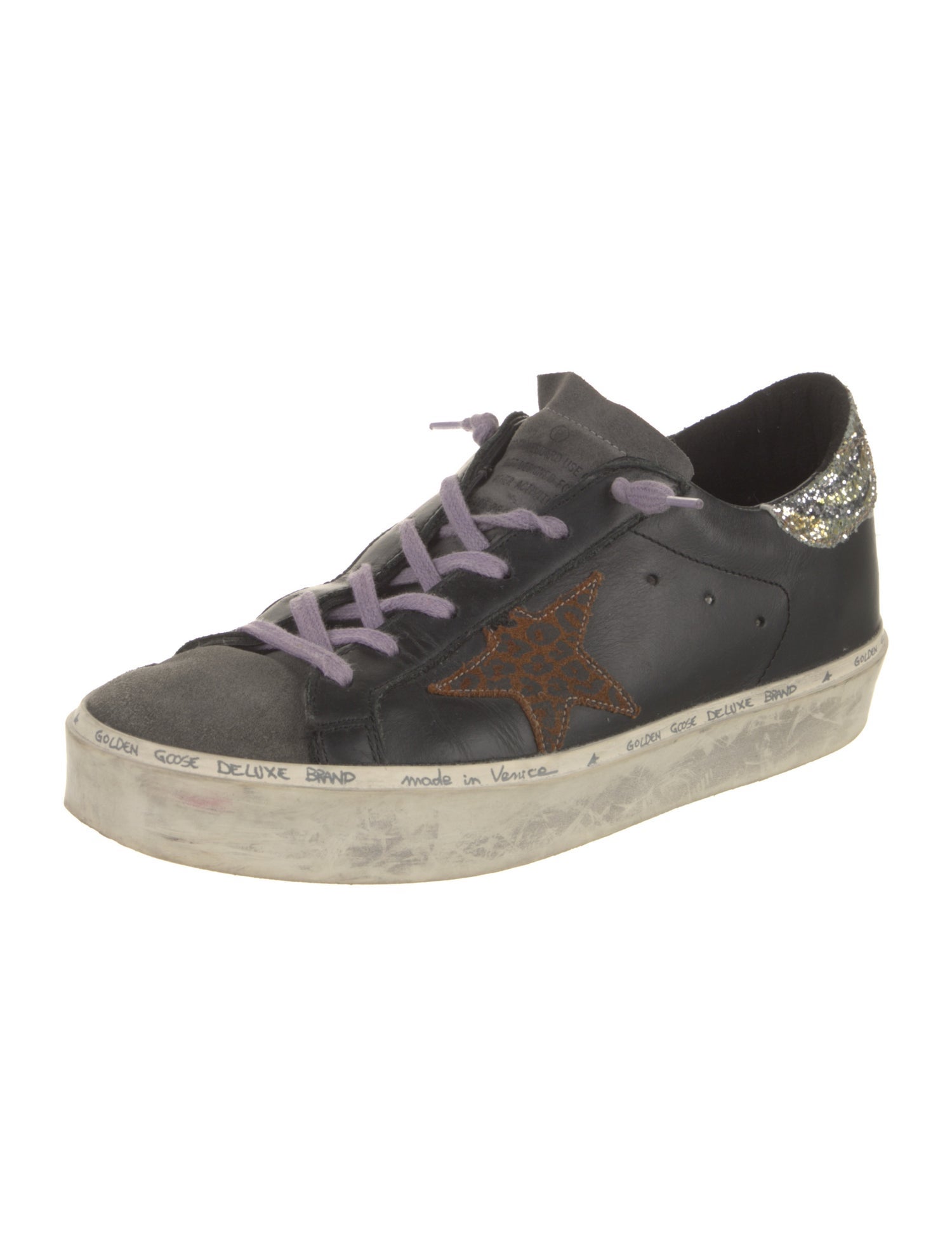 Golden Goose Leather Glitter Accents Sneakers