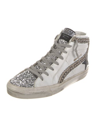Golden Goose Leather Glitter Accents Sneakers