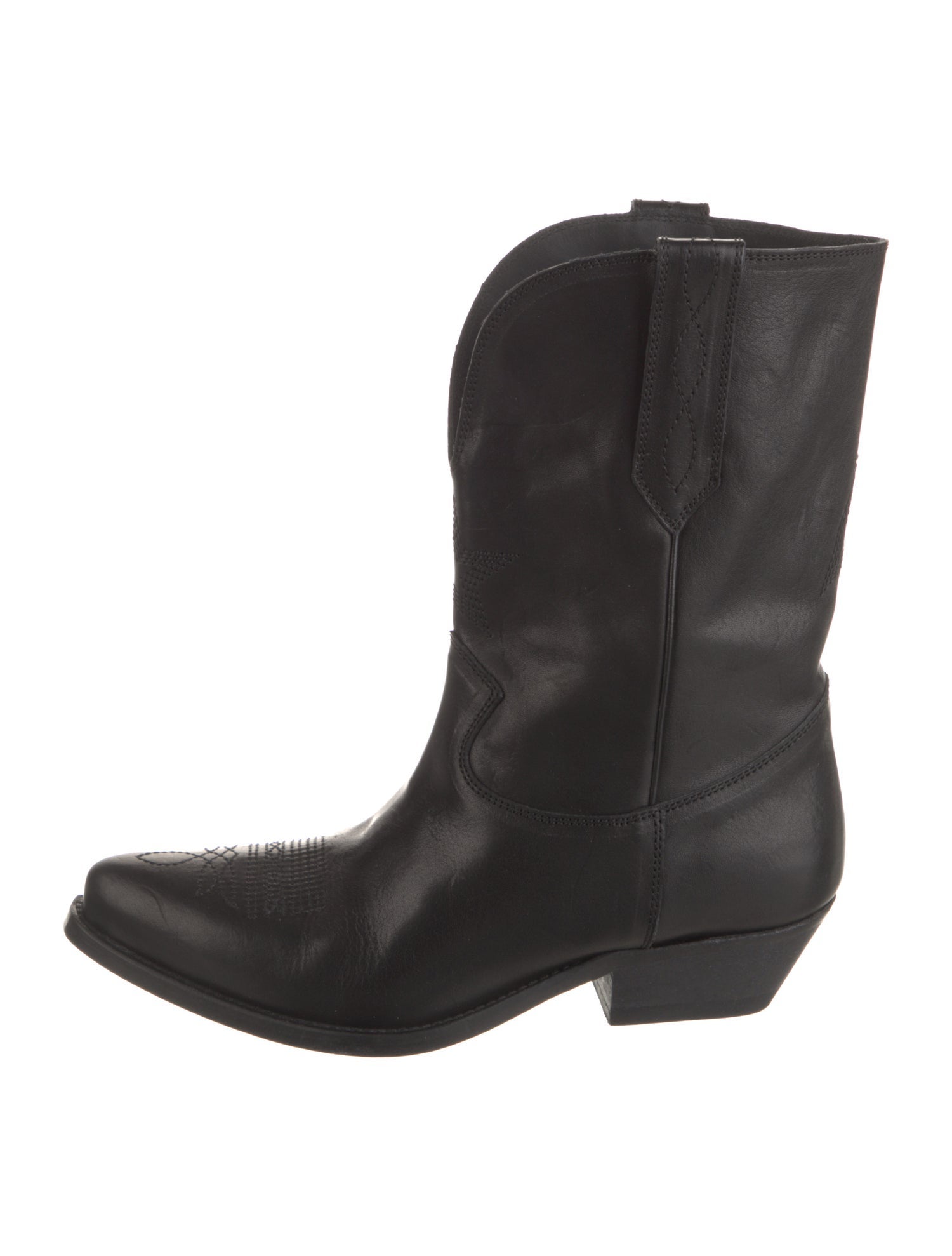 Golden Goose Leather Embroidered Accent Western Boots