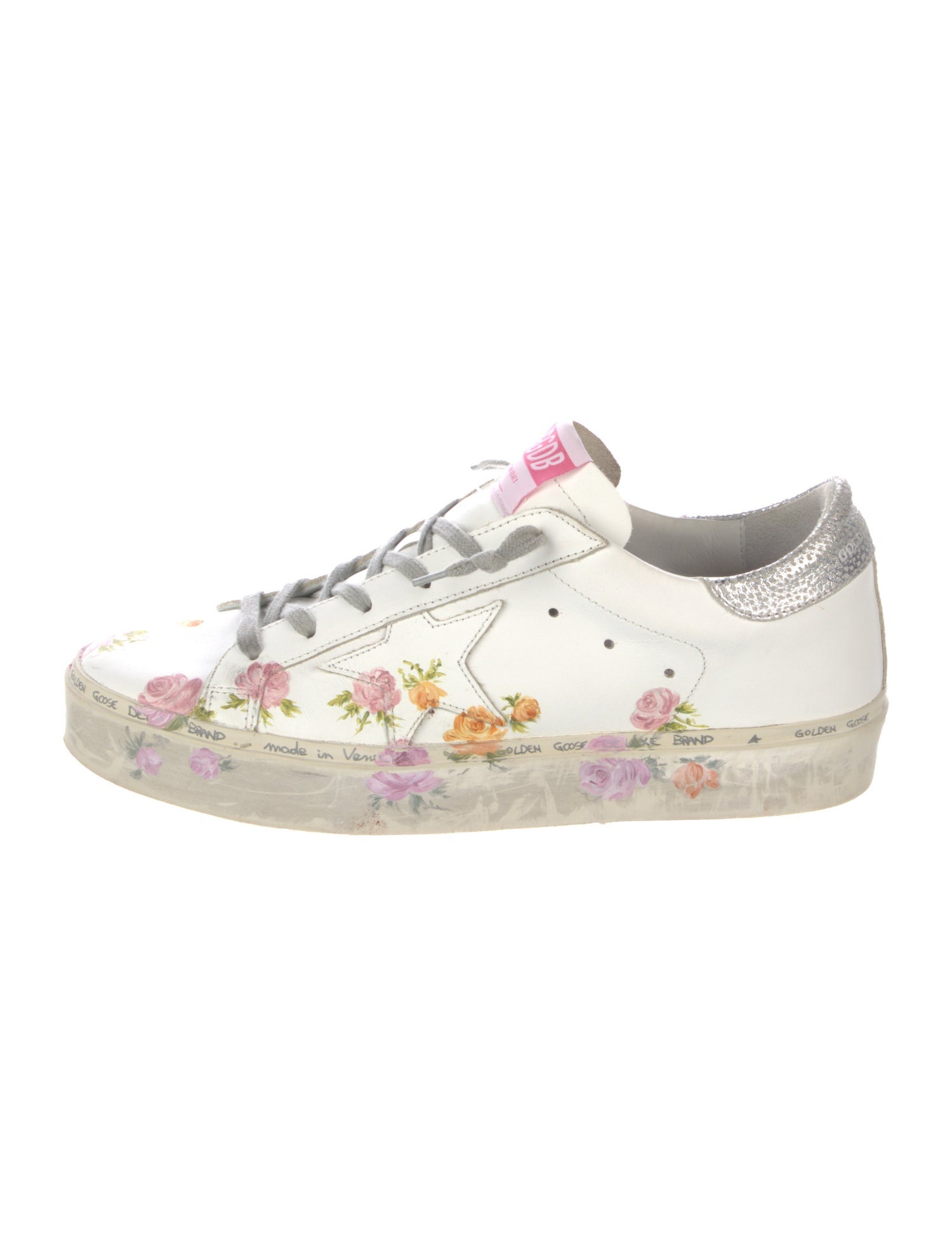 Golden Goose Leather Floral Print Sneakers