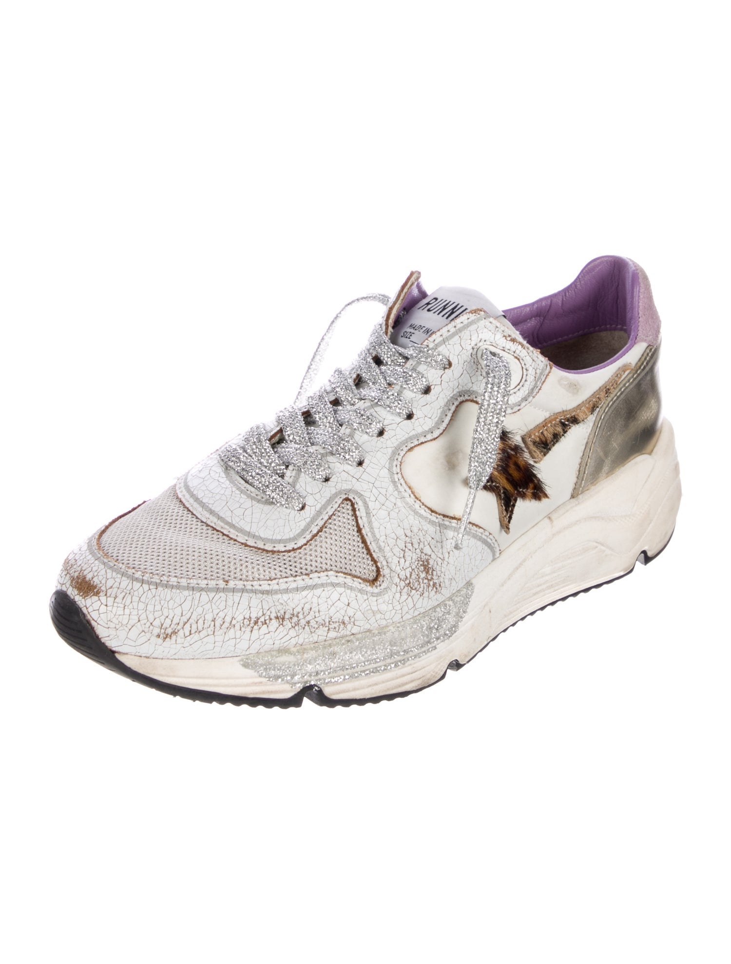 Golden Goose Leather Animal Print Athletic Sneakers