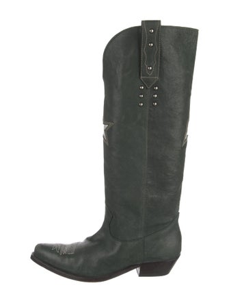 Golden Goose Leather Embroidered Accent Riding Boots
