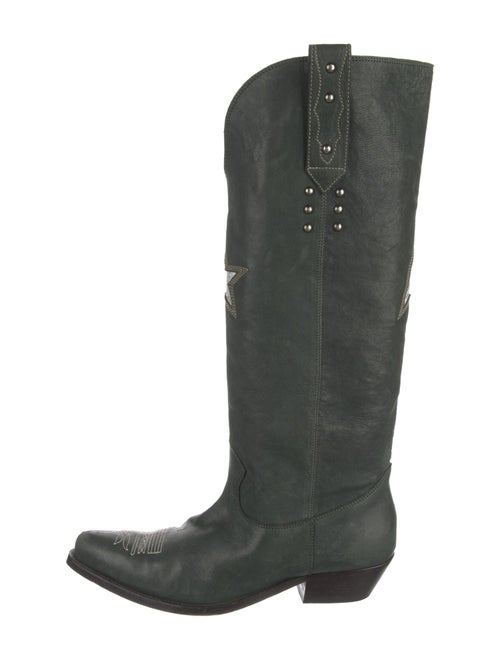 Golden Goose Leather Embroidered Accent Riding Boots
