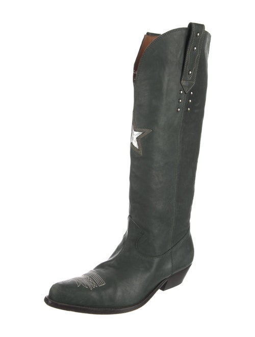 Golden Goose Leather Embroidered Accent Riding Boots