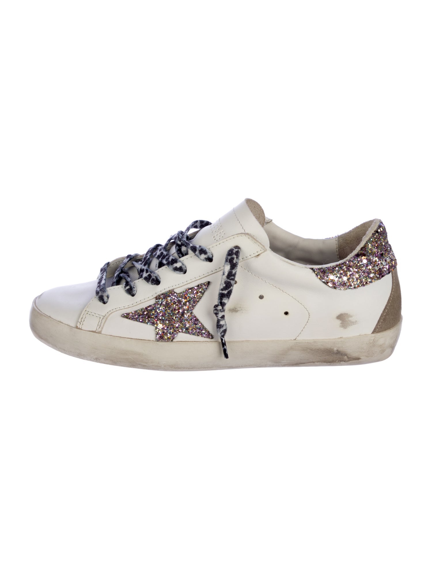 Golden Goose Leather Glitter Accents Sneakers