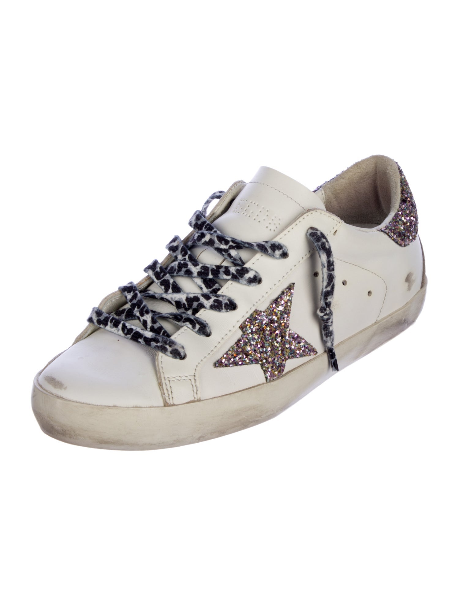 Golden Goose Leather Glitter Accents Sneakers