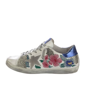 Golden Goose Leather Floral Print Sneakers