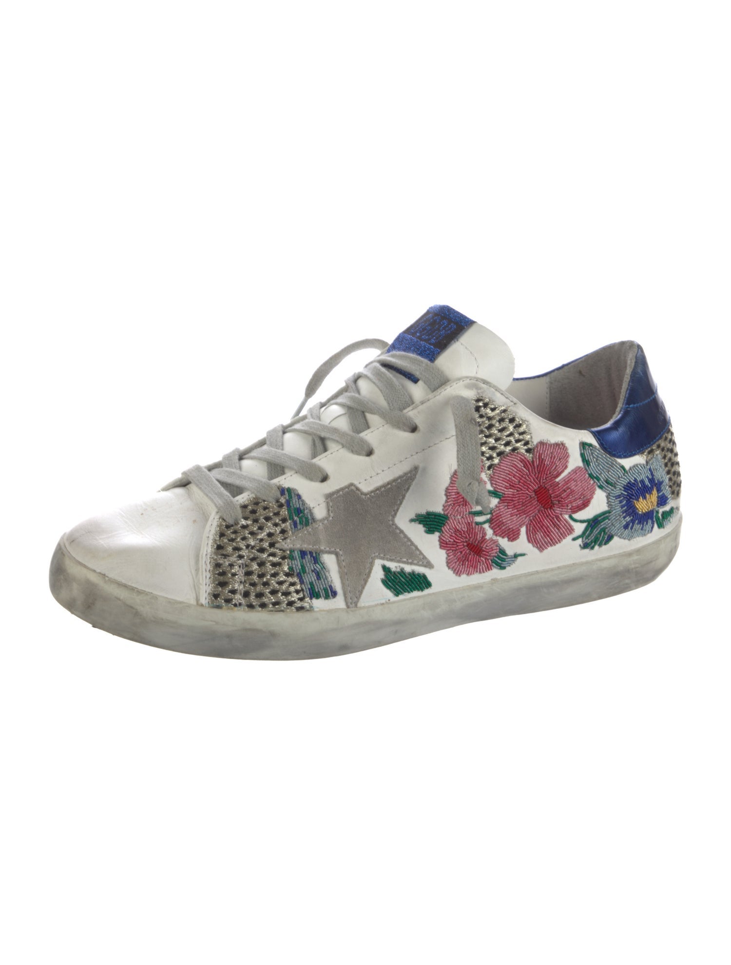 Golden Goose Leather Floral Print Sneakers