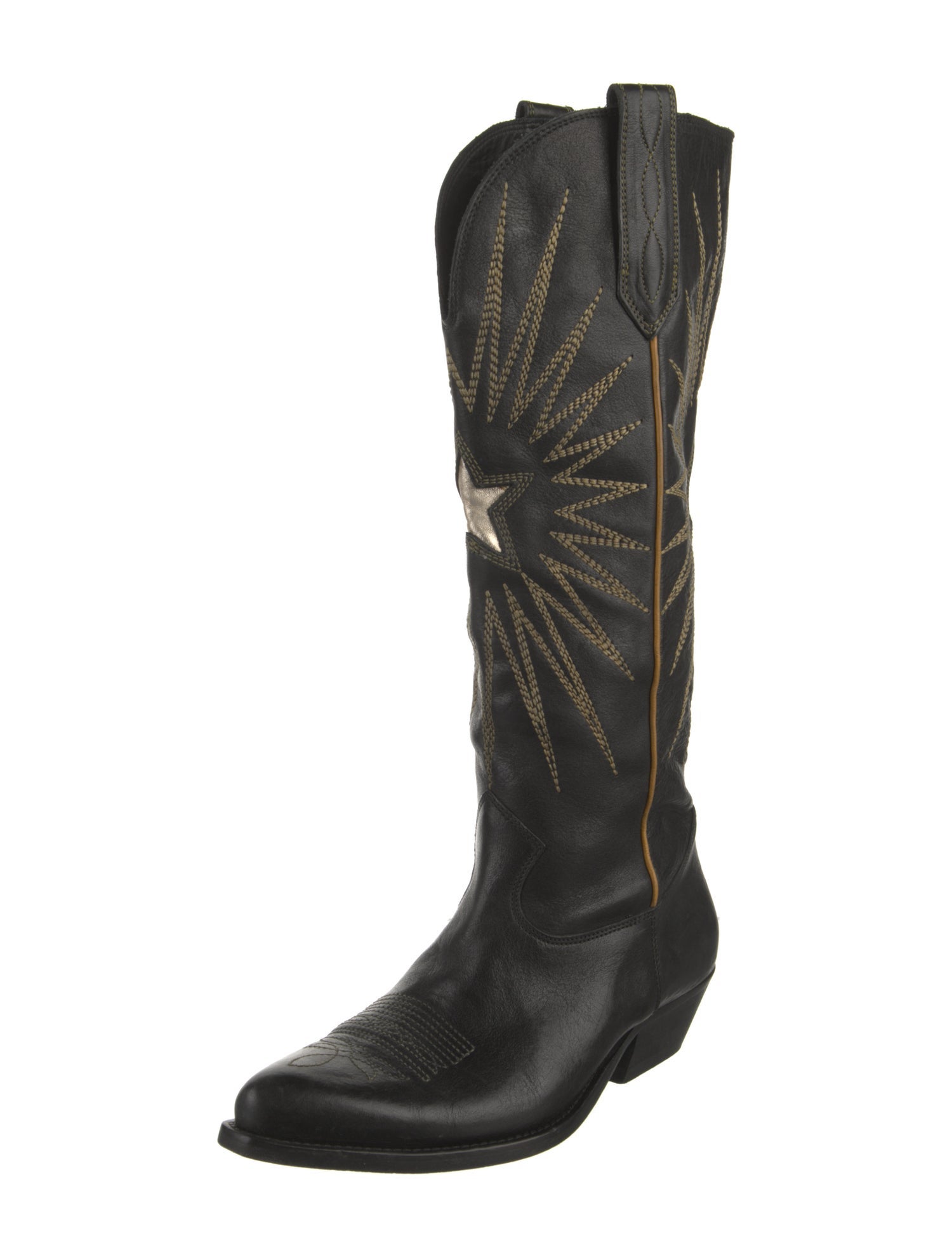 Golden Goose Leather Embroidered Accent Western Boots