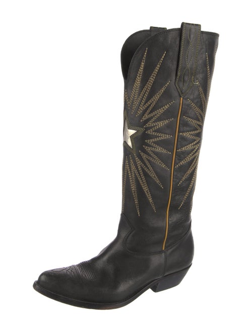 Golden Goose Leather Embroidered Accent Western Boots