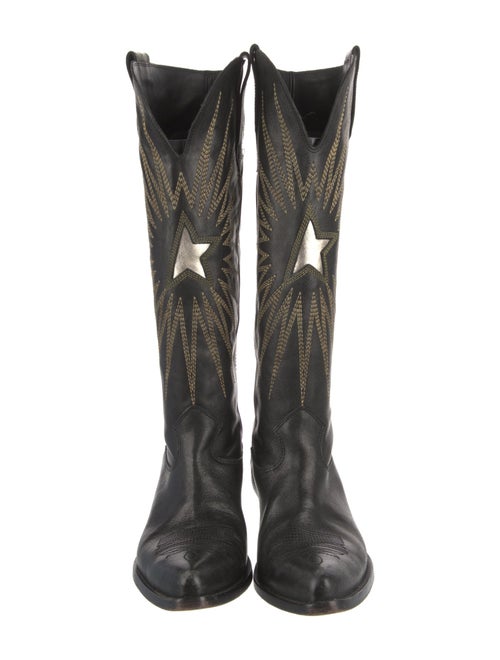 Golden Goose Leather Embroidered Accent Western Boots