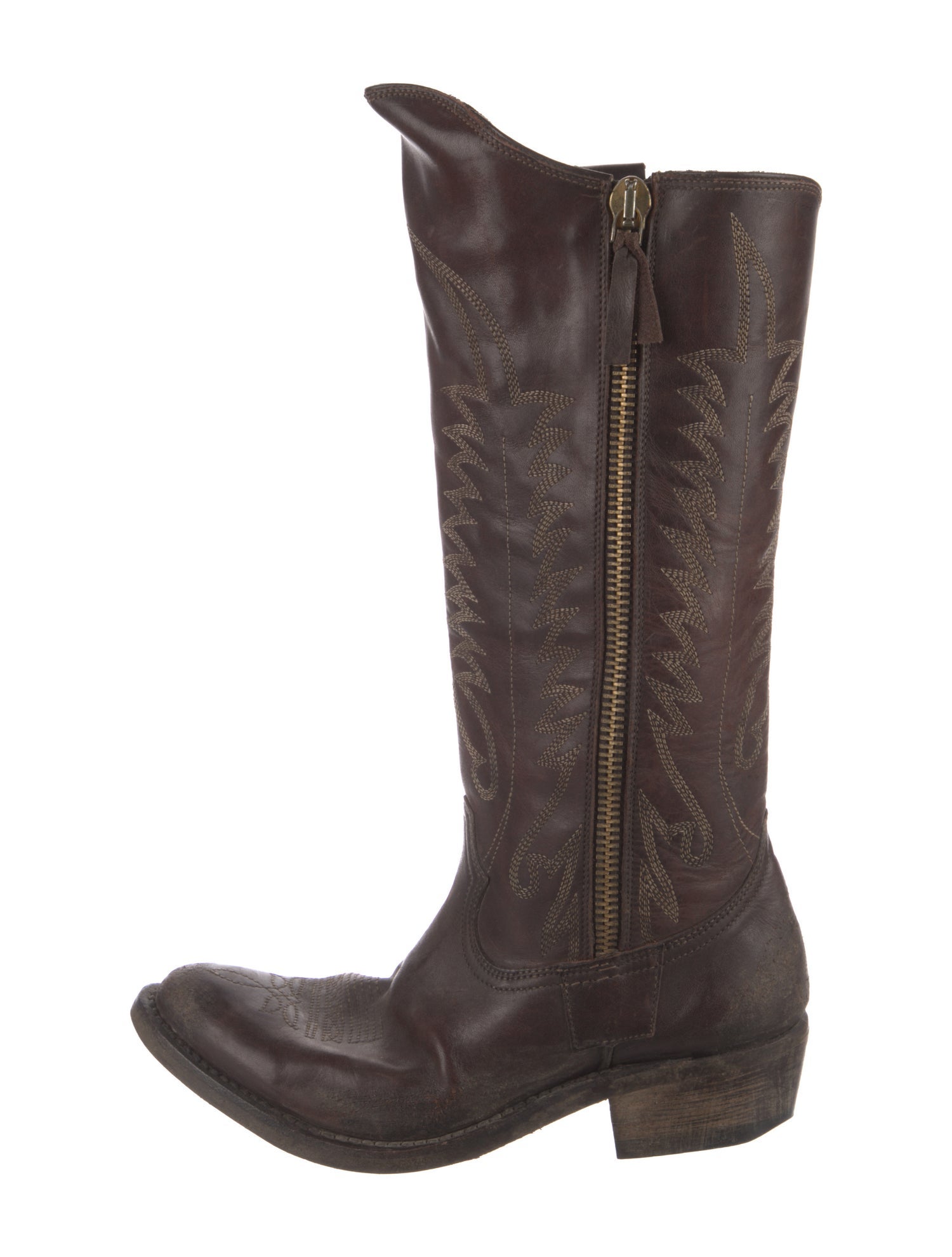 Golden Goose Leather Embroidered Accent Western Boots
