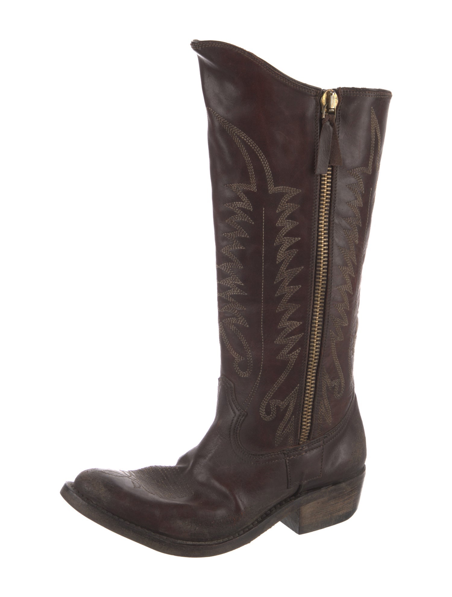 Golden Goose Leather Embroidered Accent Western Boots