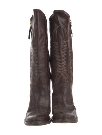 Golden Goose Leather Embroidered Accent Western Boots