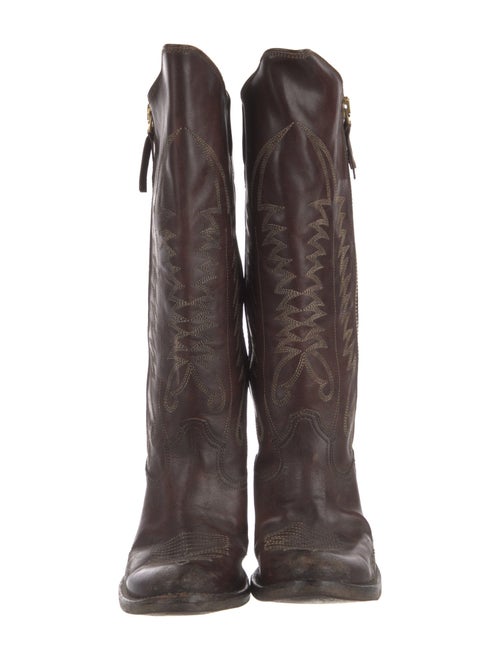 Golden Goose Leather Embroidered Accent Western Boots