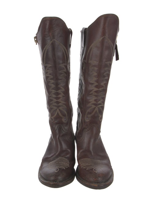 Golden Goose Leather Embroidered Accent Western Boots