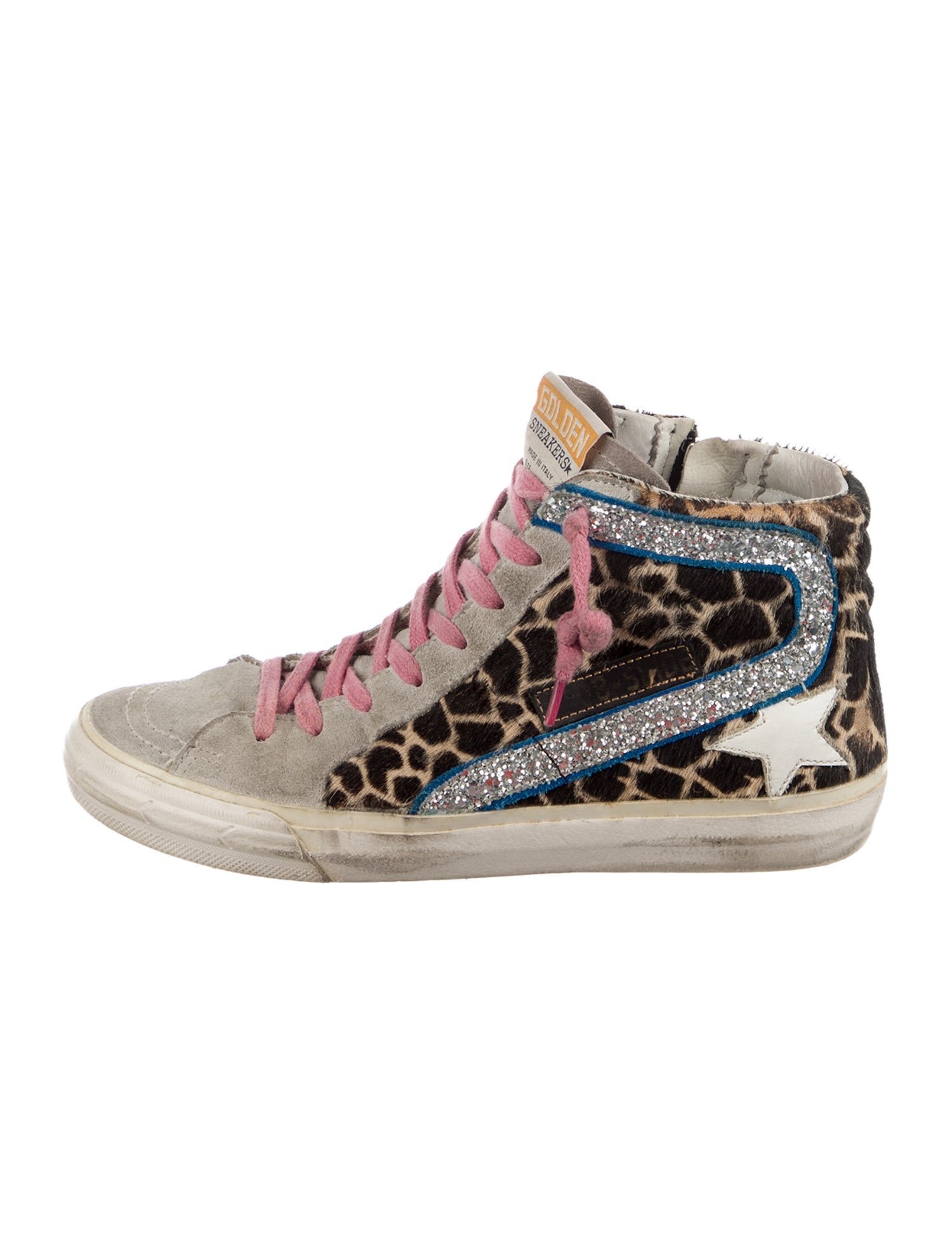 Golden Goose Suede Animal Print Wedge Sneakers