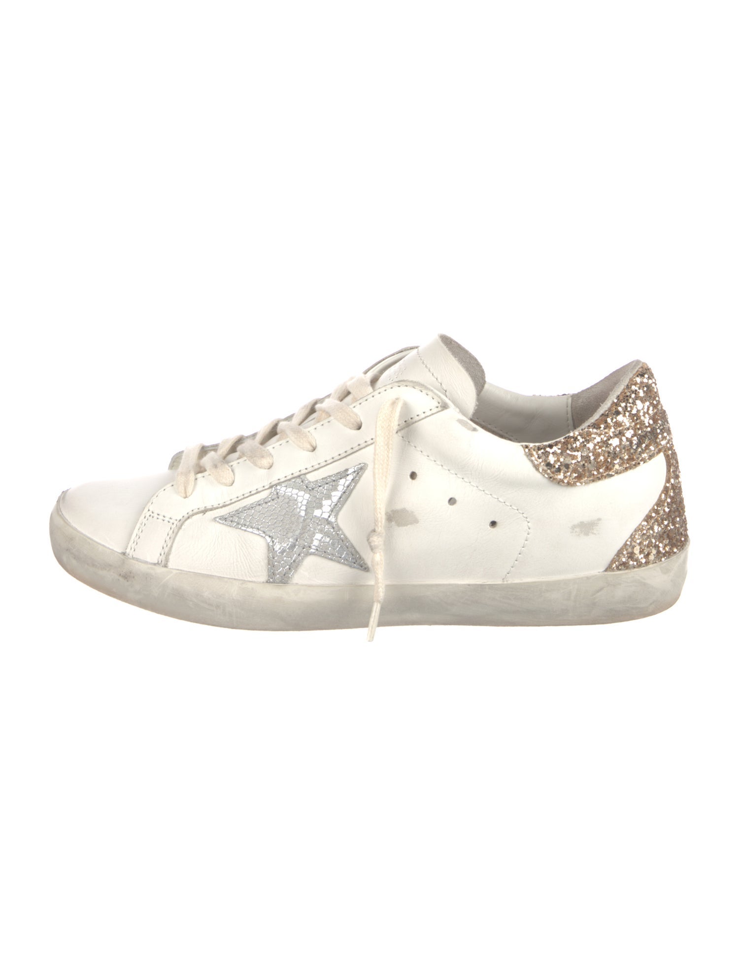 Golden Goose Leather Glitter Accents Sneakers