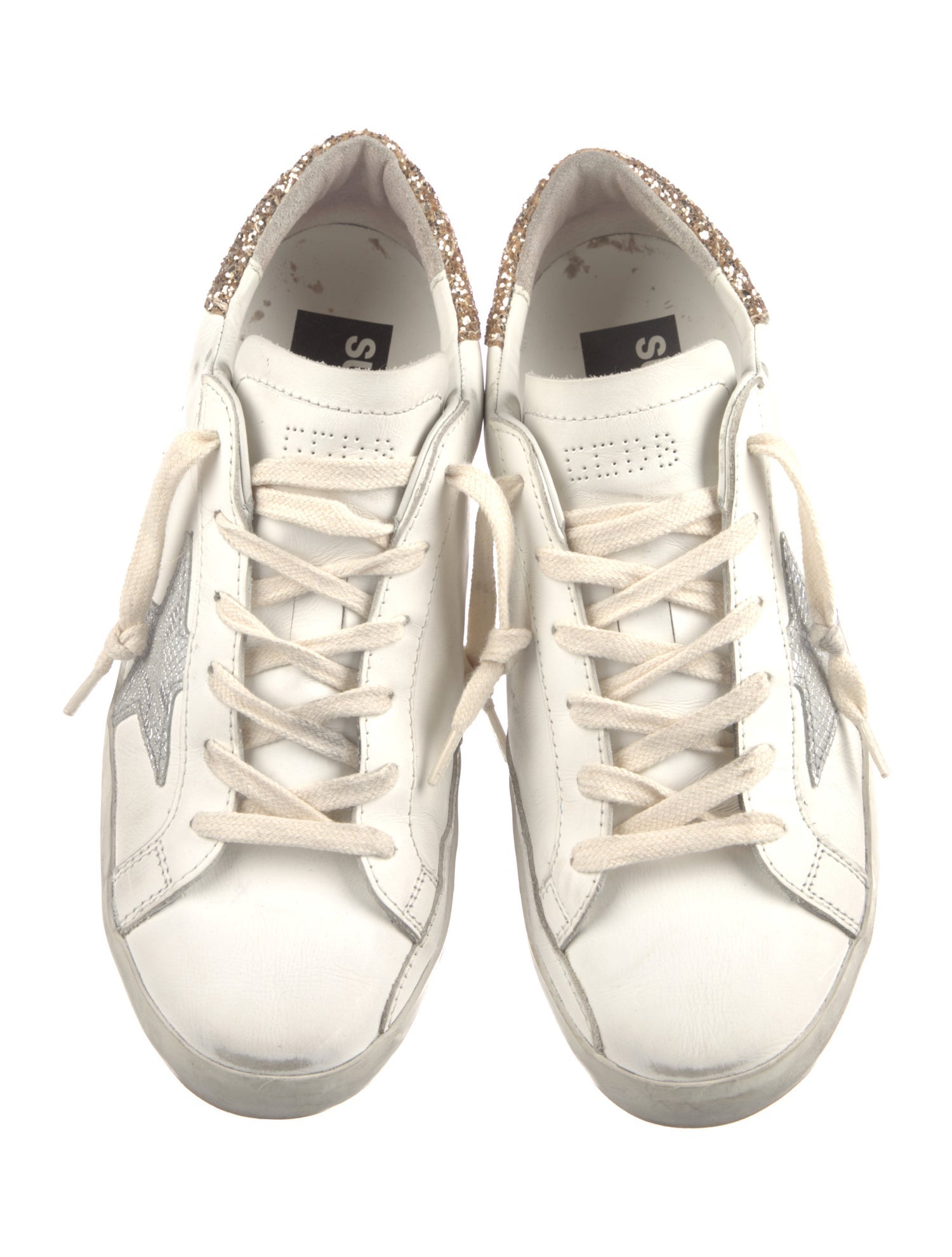 Golden Goose Leather Glitter Accents Sneakers