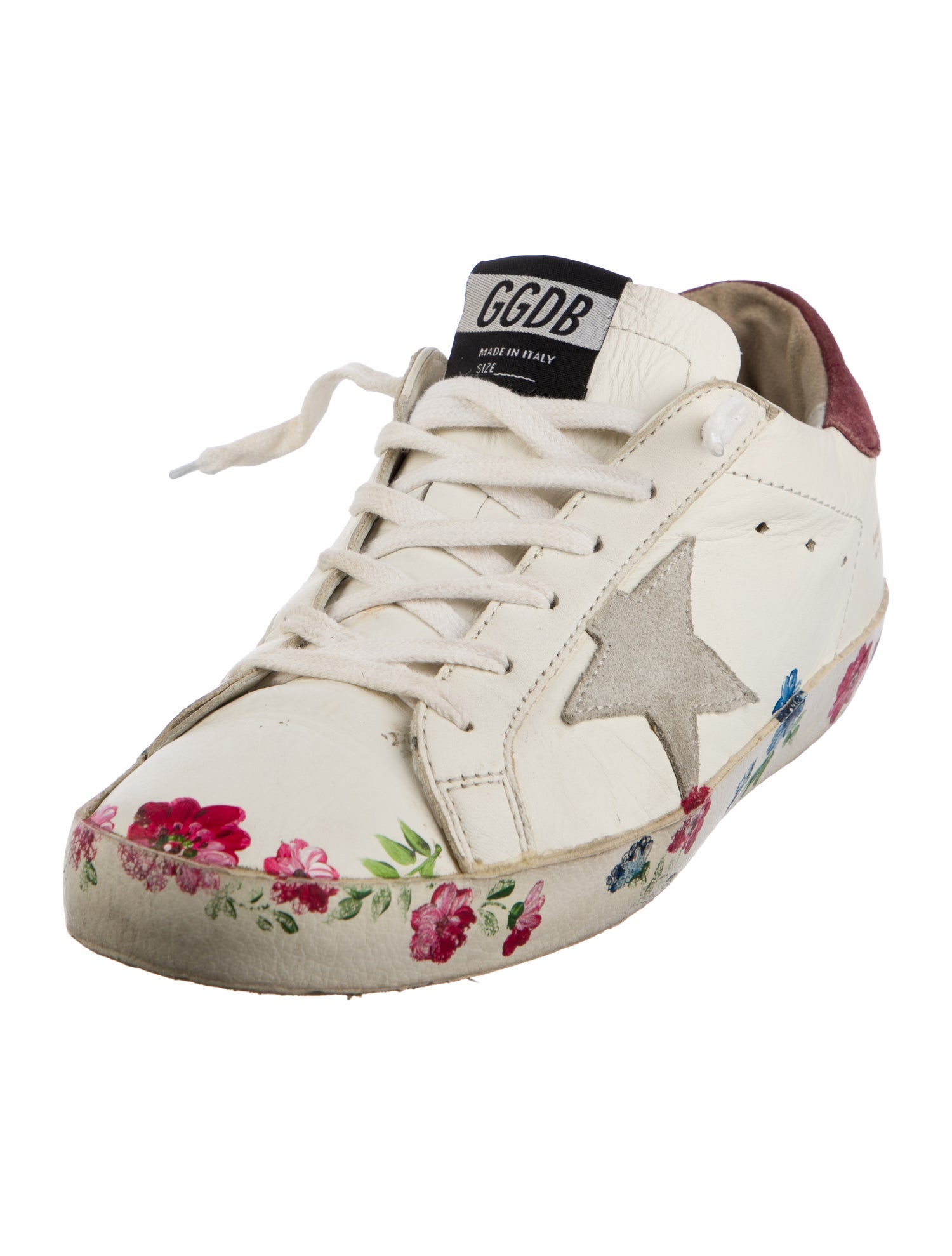 Golden Goose Leather Floral Print Sneakers