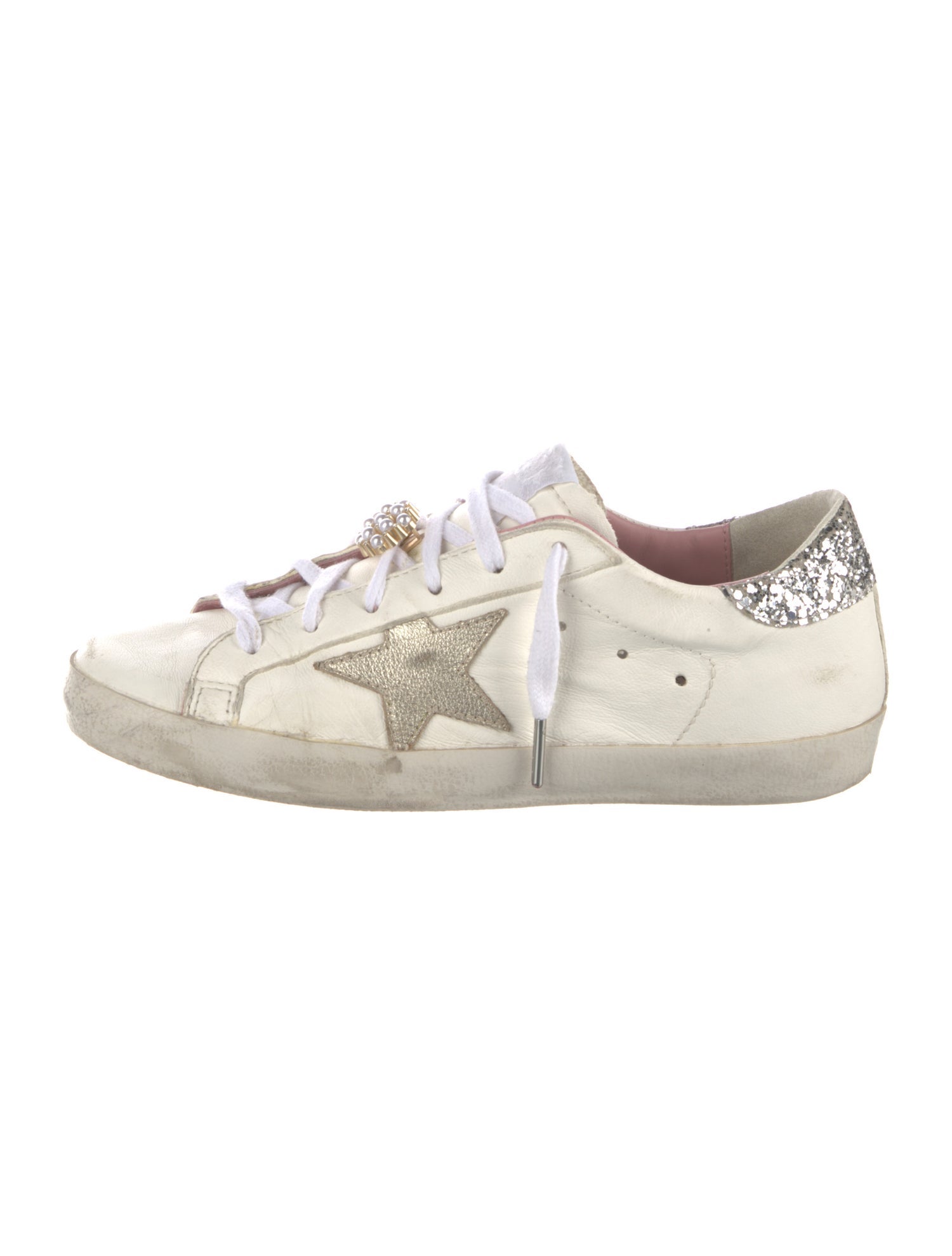 Golden Goose Leather Glitter Accents Sneakers