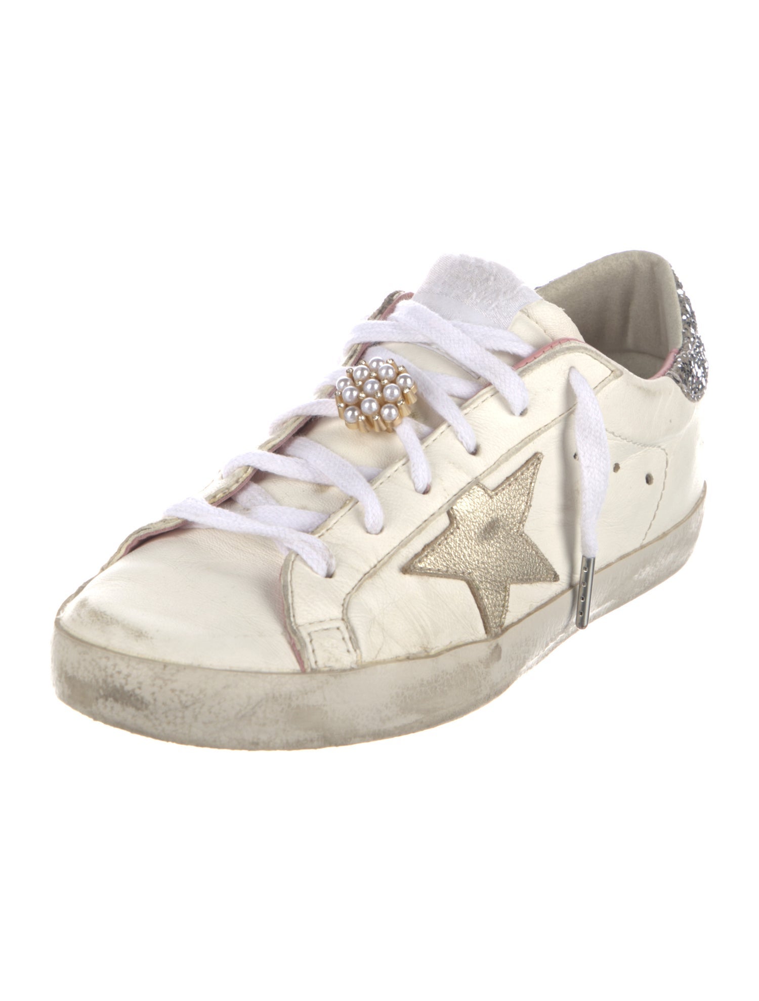 Golden Goose Leather Glitter Accents Sneakers
