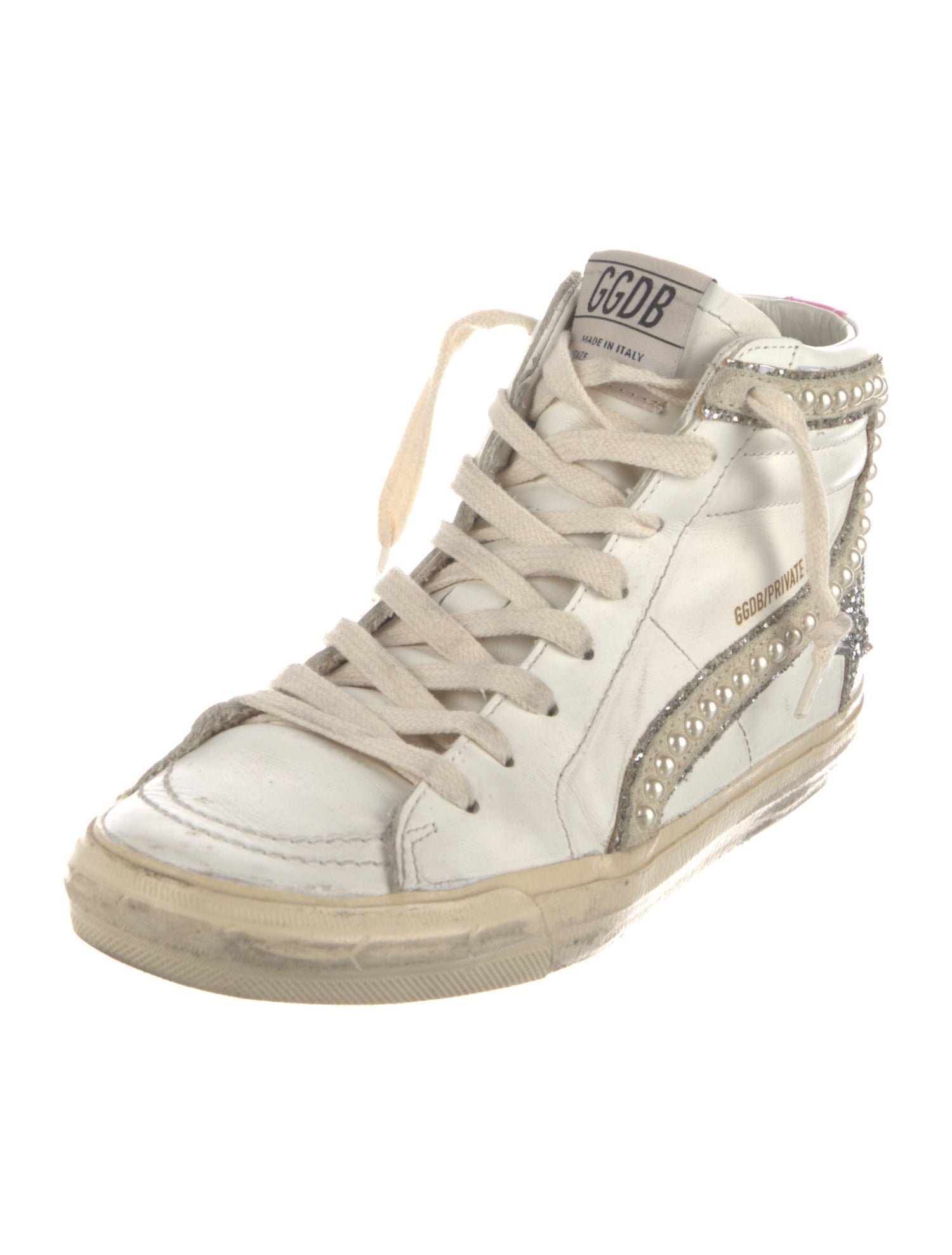 Golden Goose Leather Glitter Accents Sneakers